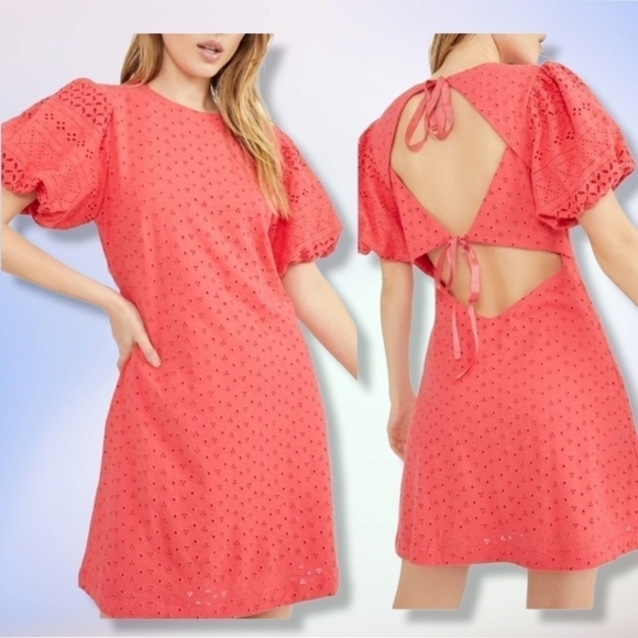 NWT Free People Puff Sleeve Eyelet Dress Size Large - Picture 1 of 10